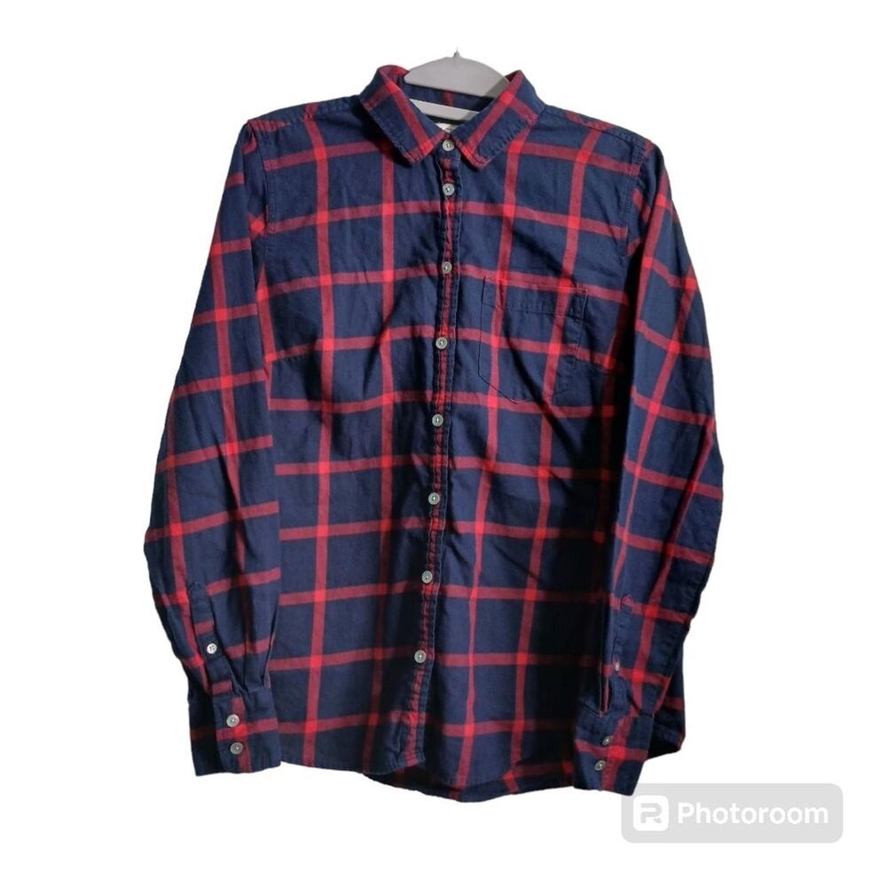 J. Crew Factory Top Women S Flannel Blue Windowpane Long Sleeve Shirt